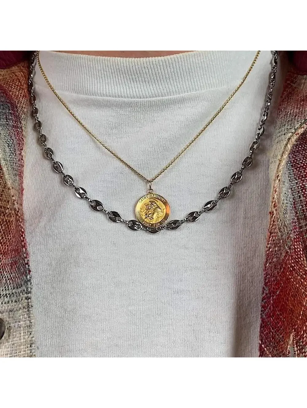 Y2k Cyber Vintage 2000s style Coffee Bean Stainless Steel Silver Necklace. High